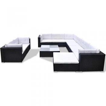 10-Piece Poly Rattan Outdoor Lounge Set with Cushions