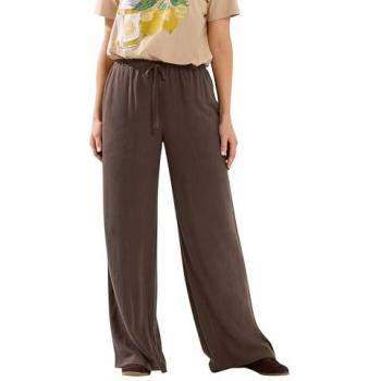 Tall Wide‑Leg Chocolate Linen Trousers – 14XL for Women