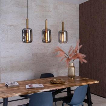 Lucide Joanet Brass Finish 3-Light Bar Pendant with Smoked Glass