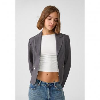 Stradivarius Grigio melangiato Blazer con cerniera XS