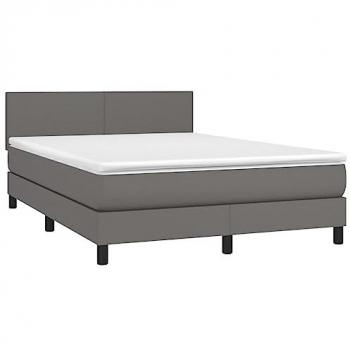 Boxspringbett mit Matratze und LED Grau 140x190 cm Kunstleder