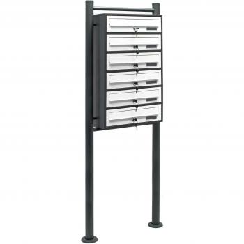 Support pour 6 boîtes aux lettres en anthracite et blanc