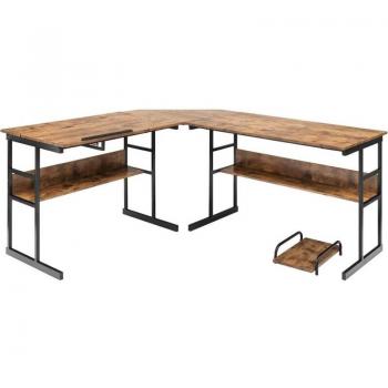 Bureau en L Ajustable avec Espace de Travail pour 2 Personnes