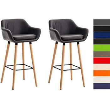 2er Set Barhocker in Holzoptik mit braunem Kunstleder