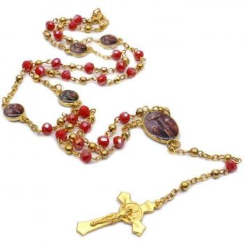 Rosenkranz Halskette mit Kreuz und Glas-Kristall