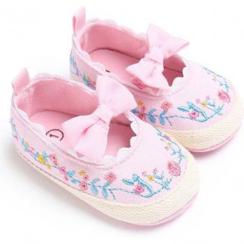 Anti-slip Floral Crib Shoes for Newborn Girls with Bow 0-18M