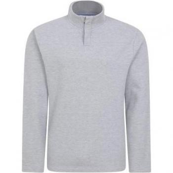 Men's Grey Pique Button Neck Jumper