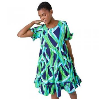 Roman Women's Green Abstract Tiered Dress