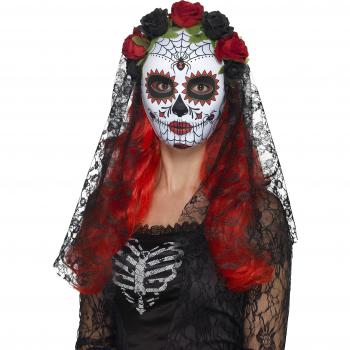 Rosa Veil Red & Black Day of the Dead Mask