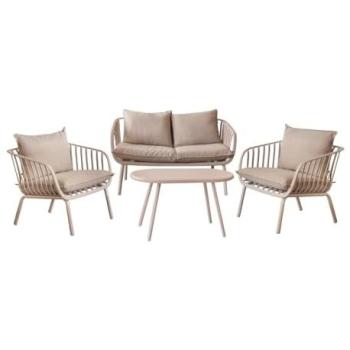Vione Patio Sofá con Mesa Ovalada y Sillones de Fibra