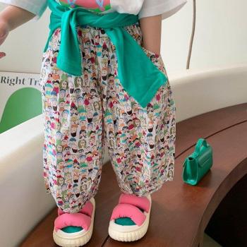 2005C Kids Cotton Wide-leg Pants with Cartoon Print