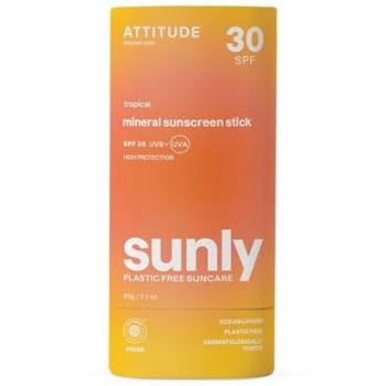 Attitude Sunly SPF 30 Tropical Mineral Sunscreen Stick 60 g EWG Verified Plastic-Free Broad Spectrum UVA/UVB Protection Dermatologically Tested Vegan