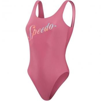 Speedo Logo Deep U-Back Damen Badeanzug kaugummirosa