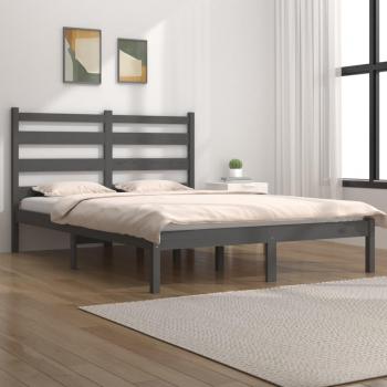 Vidaxl Massivholzbett Grau Kiefer 135x190 Cm 4ft6 Double