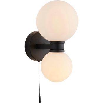 Pulsa Glow Lamp Doppia in Nero Opaco, IP44, Interruttore Tirante