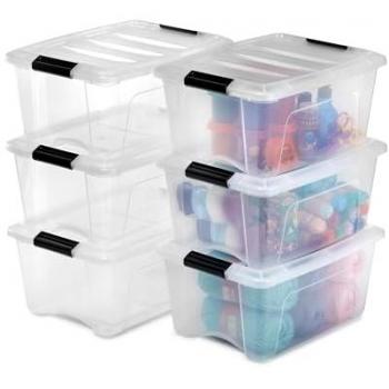 Iris Ohyama 15 L Schlafzimmer‑Aufbewahrungsboxen mit Deckel – 6 Stück, sicher verschließbar, stapelbar, transparent, Griffe