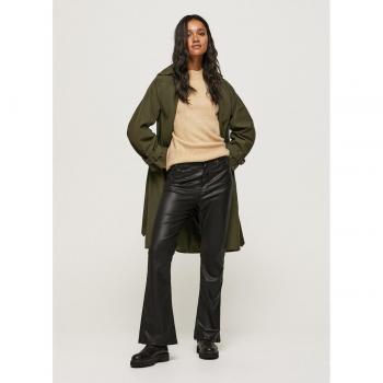 Pantalón campana tiro alto efecto piel mujer
