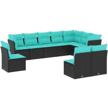 Coastal Breeze 10‑Piece Rattan Sofas with Cushions – Midnight Black