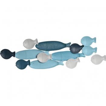 Poissons méditerranéens mural art en métal blanc et bleu