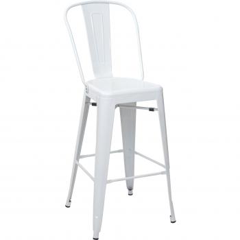 Tabouret de bar à dossier design industriel métal blanc repos-pieds