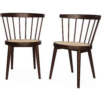 Nora Wood and Cane Dining Chairs, Dark Wood, 54x54x76.5 cm