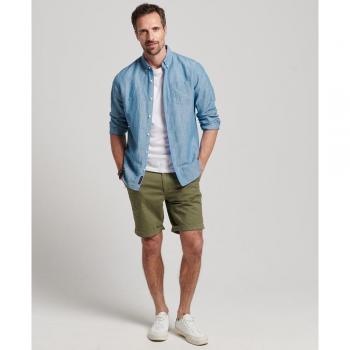 Superdry Studios Herren Leinen-Bio-Baumwollhemd mit Knopfleiste in Bleu M