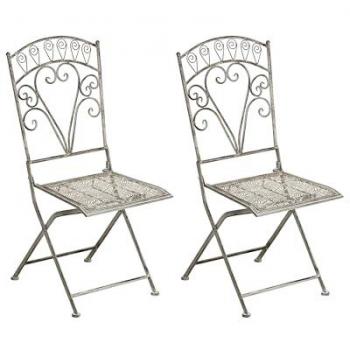 Set de 2 Chaises de Jardin Vintage en Métal Gris