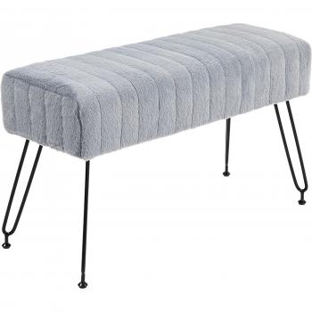 HOMCOM Schuhbank mit Kunstfell-Optik, 82 x 30 x 47 cm, grau, Metallbeine, für Flur, Schlafzimmer, Wohnzimmer