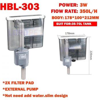 SUNSUN HBL-303 Aquarium Hang On Filter 350L/H