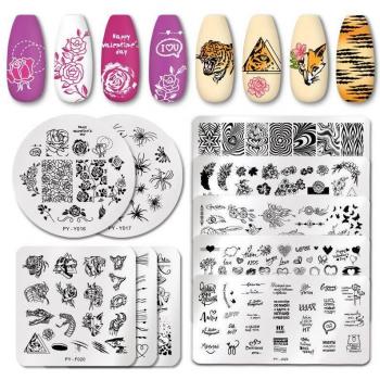 Nageldesign Runde Edelstahlstempelplatten – 9 verschiedene Motive (Y013)