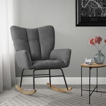 Recliner de Salón Gris Oscuro: Funda Rizo, Guías de Madera, Armchair