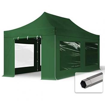 Gazebo TOOLPORT 3x6 m, estructura de acero 40mm, laterales con ventanas panorámicas, verde oscuro