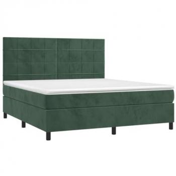 Letto a Molle con Materasso Verde Scuro e Luce LED 180x200 cm