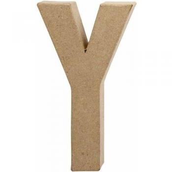Lettre Y en papier mâché 20,5 cm beige