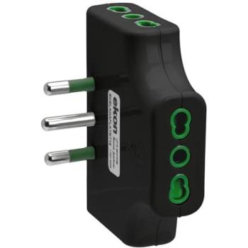 Adattatore Triplo EKON Flat 3P – 16 kW, Prese Italiane (Nero)