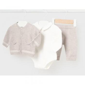 Completo tricot neonato tre pezzi Mayoral noce