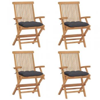 Sedie da Giardino con Cuscini Antracite 4 pz in Legno Teak Massivo