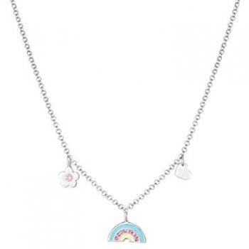 Collana con Ciondolo Fiore Cuore Arcobaleno in Argento 925 e Cristalli