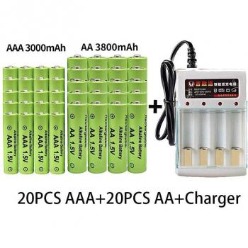 AA 3800mAh + AAA 3000mAh NiMH Rechargeable Batteries with Charger