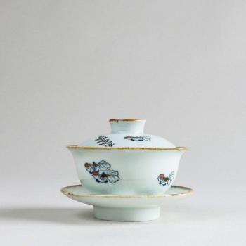 Juego de té de cerámica azul y blanca