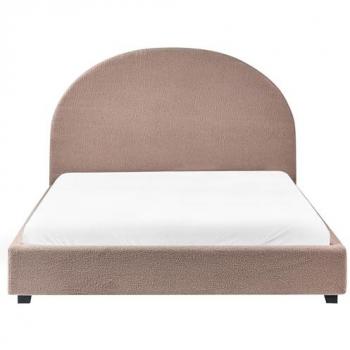 Lit Double en Bouclé avec Tête de Lit Taupe 140x200 cm