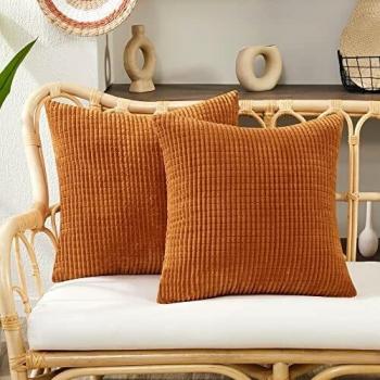 Deconovo Double Pack Corduroy Cushion Covers – Orange Stripe Design