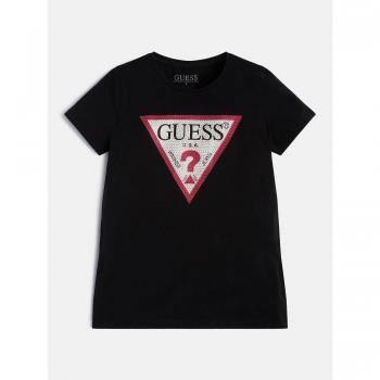 Camiseta Negra Guess con Logo Triangular para Niña