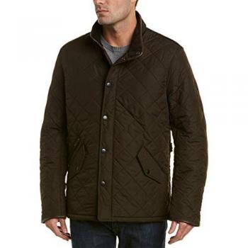 Olivfarbene Steppjacke mit Stehkragen für Herren
