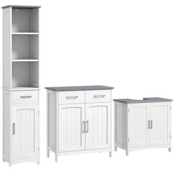 Kleankin White Modular Bathroom Storage Trio