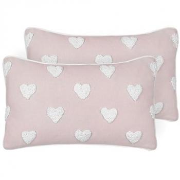 Conjunto de 2 cojines de algodón rosa bordados con motivo de corazones 30 x 50 cm Gazania