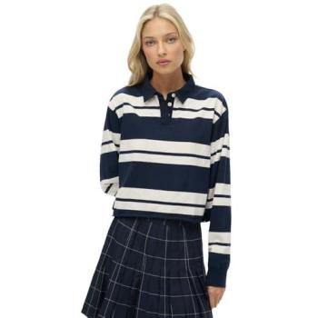 Superdry W6012175A Polo à rayures Rugby navy – Longue manche, coton, marine
