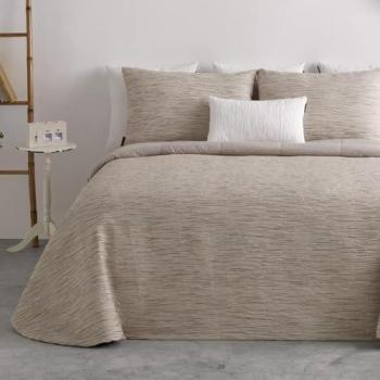 Edredón Manterol jacquard multirayas beige para cama de 180 cm