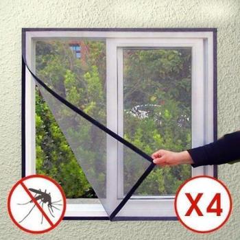 Confezione da 4 Zanzariere per Finestra con Fissaggio Velcro 120 x 100 cm Rete Nera Anti-Mosquito