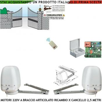 Motore Braccio Articolato 230 V Cancello Elettrico 2 Ante 0,5‑2,5 m Spinta 250 Nm Monitore Radiocomando Centrale